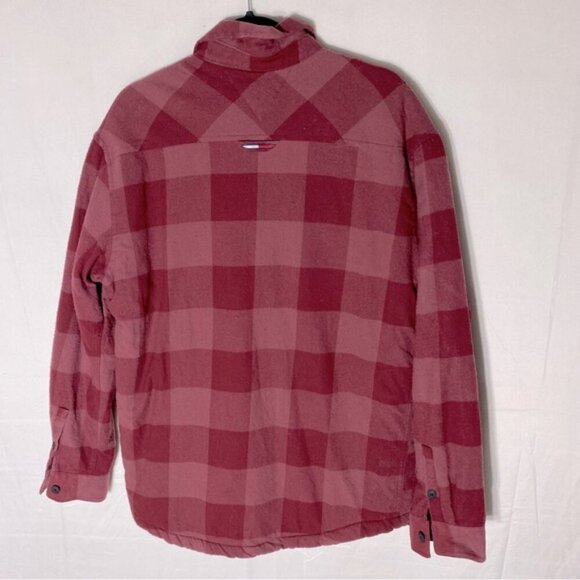 Tommy Jeans Red Plaid Sherpa Lined Casual Fit Button Up Shacket Light Jacket M - Picture 15 of 16